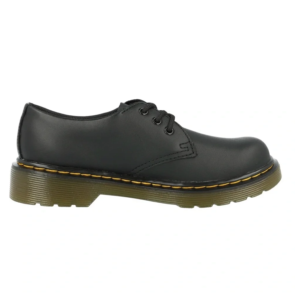 Dr. Martens 1461J Kids Black Leather Lace-Up Shoe with Yellow Stitching